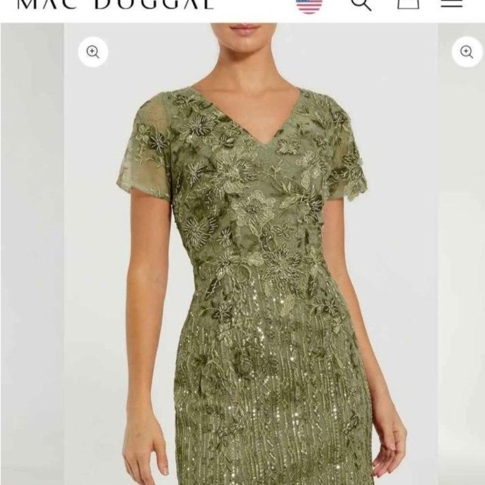 Mac Duggal Sage Green Floral Midi Dress